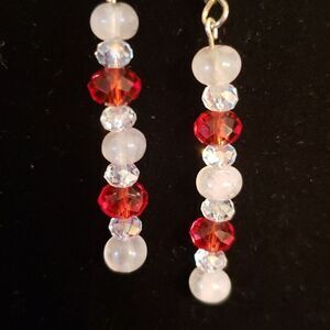 Beautiful Hand-Crafted Red and White Drop Earrings